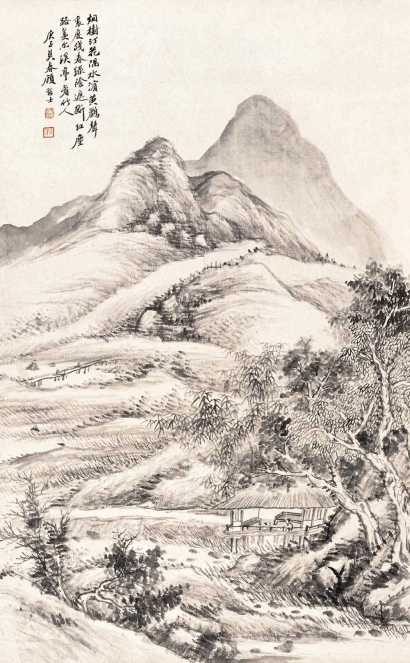 顾麟士 庚子（1900年）作 烟树溪亭 立轴
